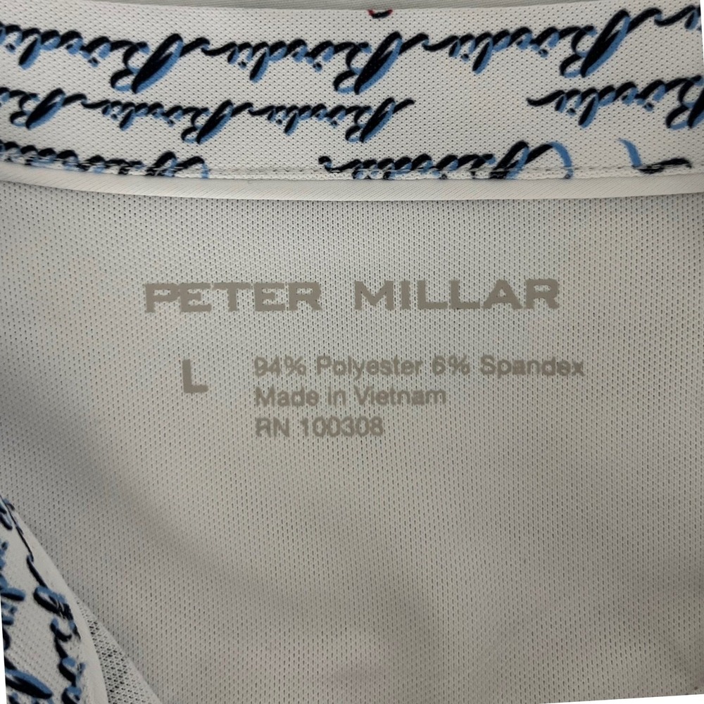 Peter Millar Womens Preppy Birdie Script Sleeveless Golf Polo Shirt White Blue L - Picture 4 of 7